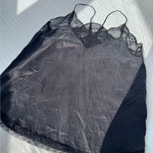 Elegant 100% Silk Black Lace Trim Camisole
